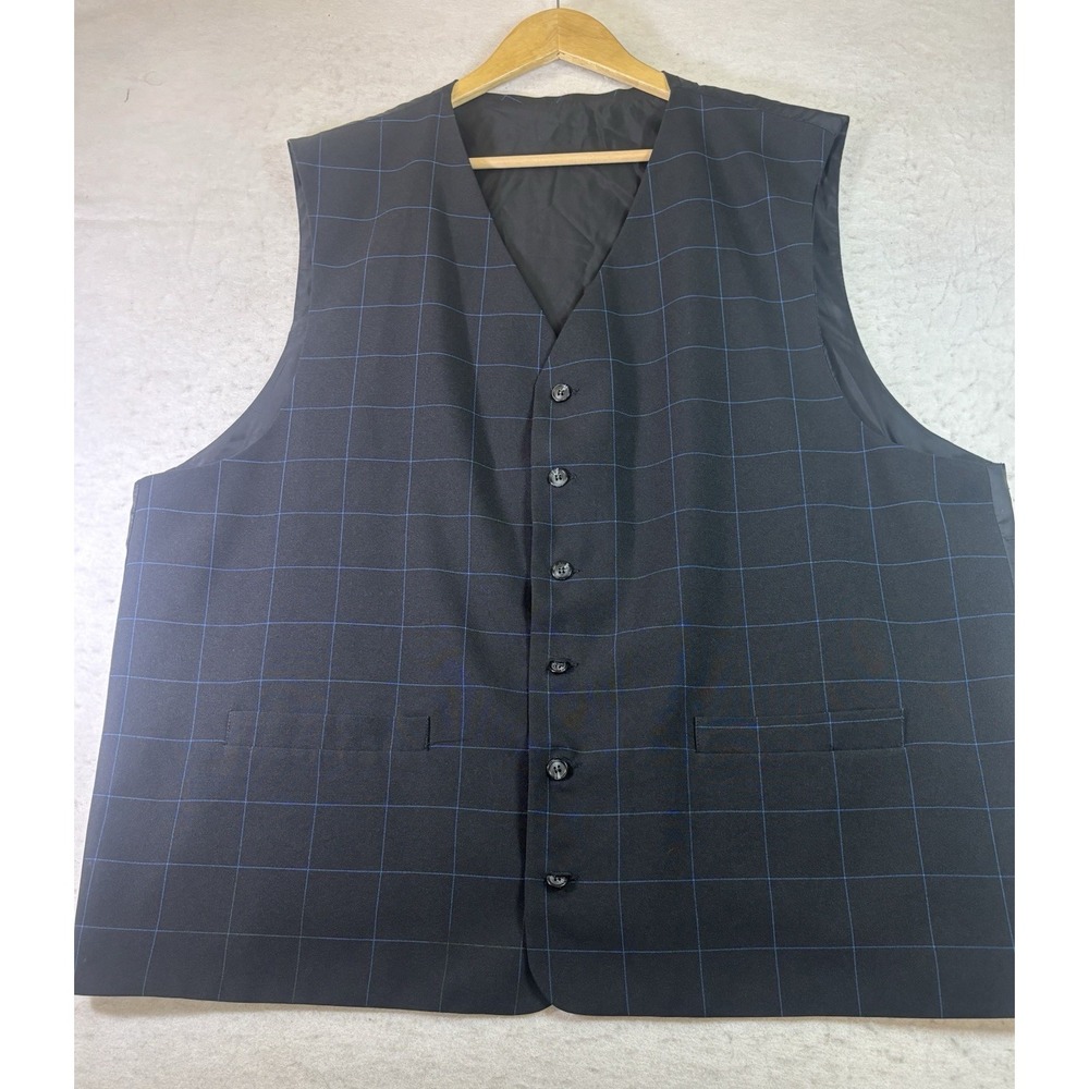 Navy Windowpane Vest Waistcoat Size 56R Poly Blend Button Front Office Career